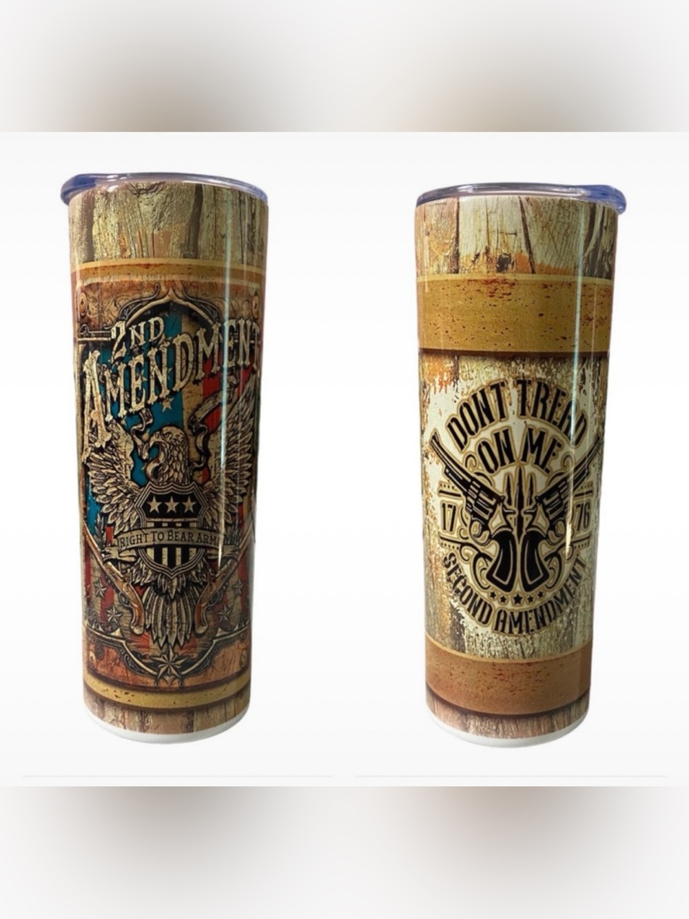 Second Amendment Rustic Travel Tumbler - Tan & Brown